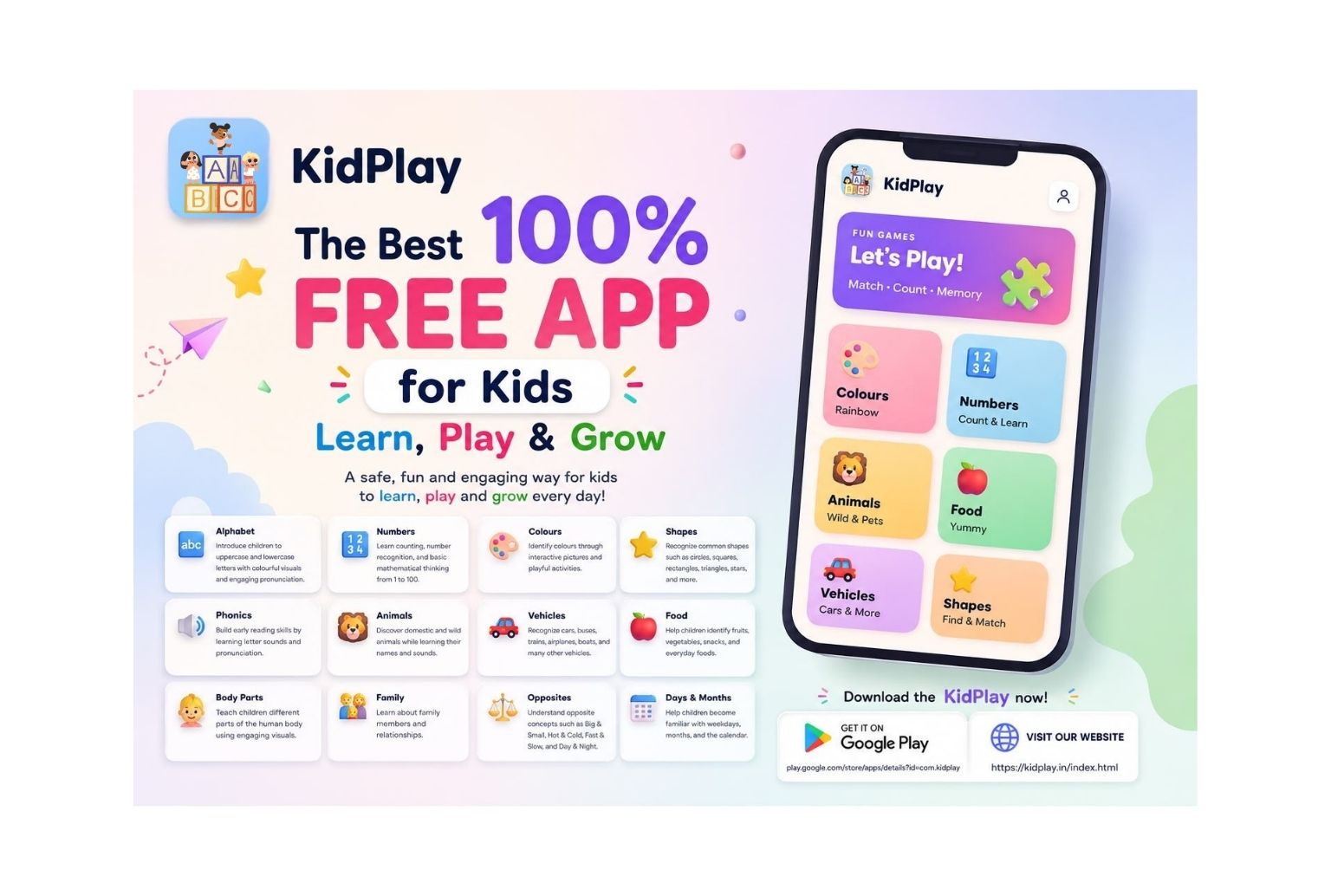 Best 100% Free Learning App for Kids: Learn, Play & Grow with KidPlay